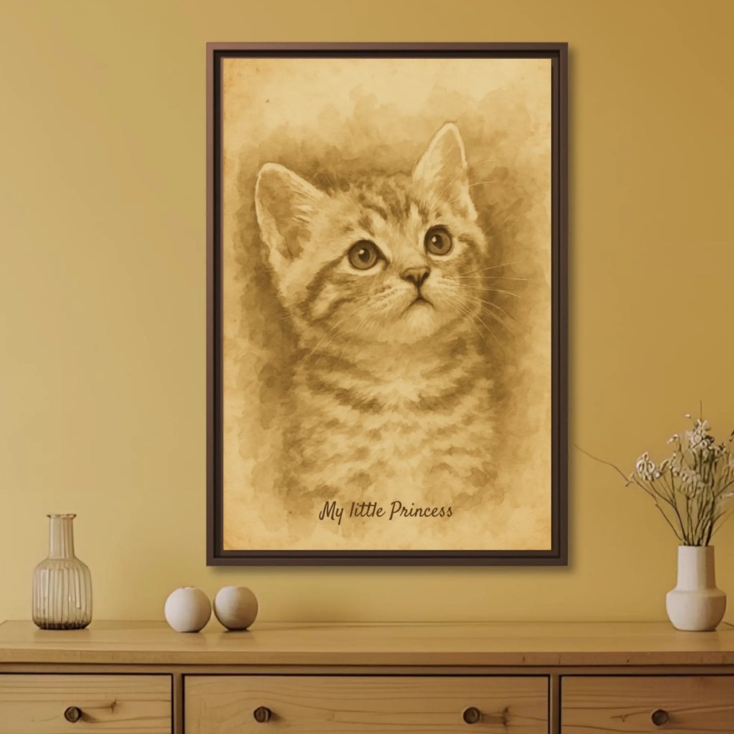 Mockup sepia painting pet vertical