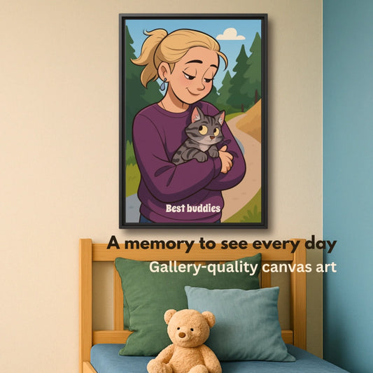 Cartoon person with pet mockup