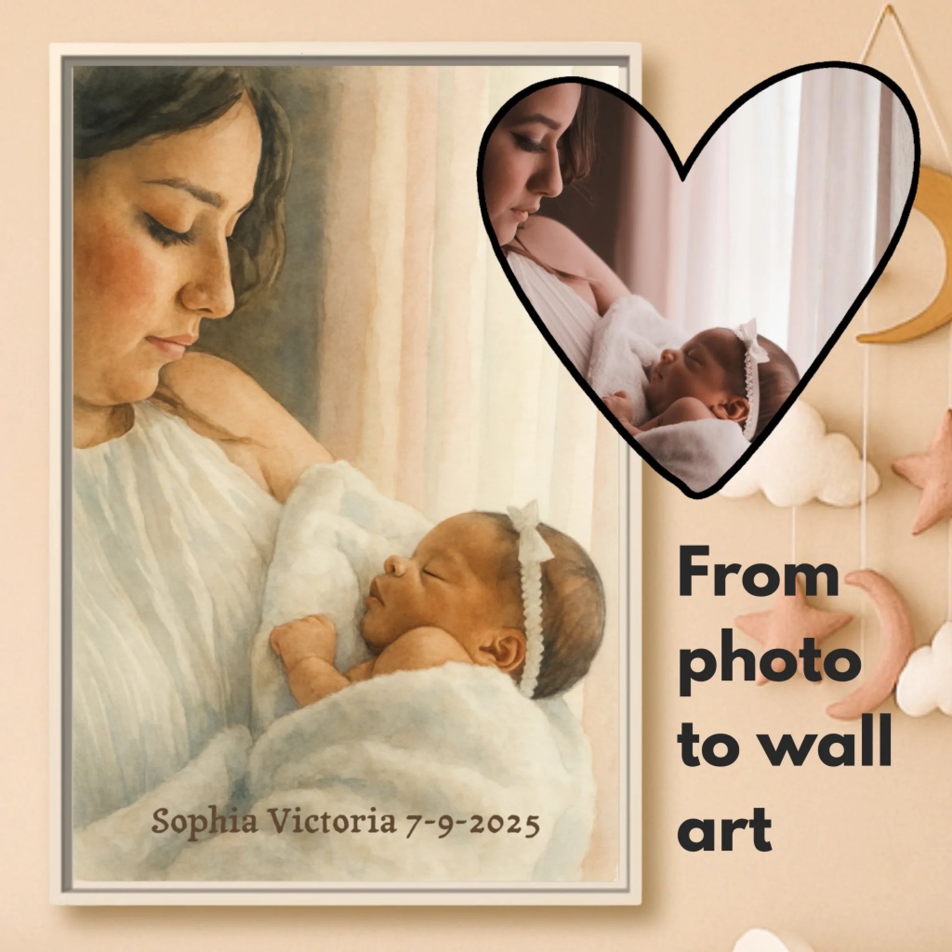 Water color baby portrait vertical mockup hover