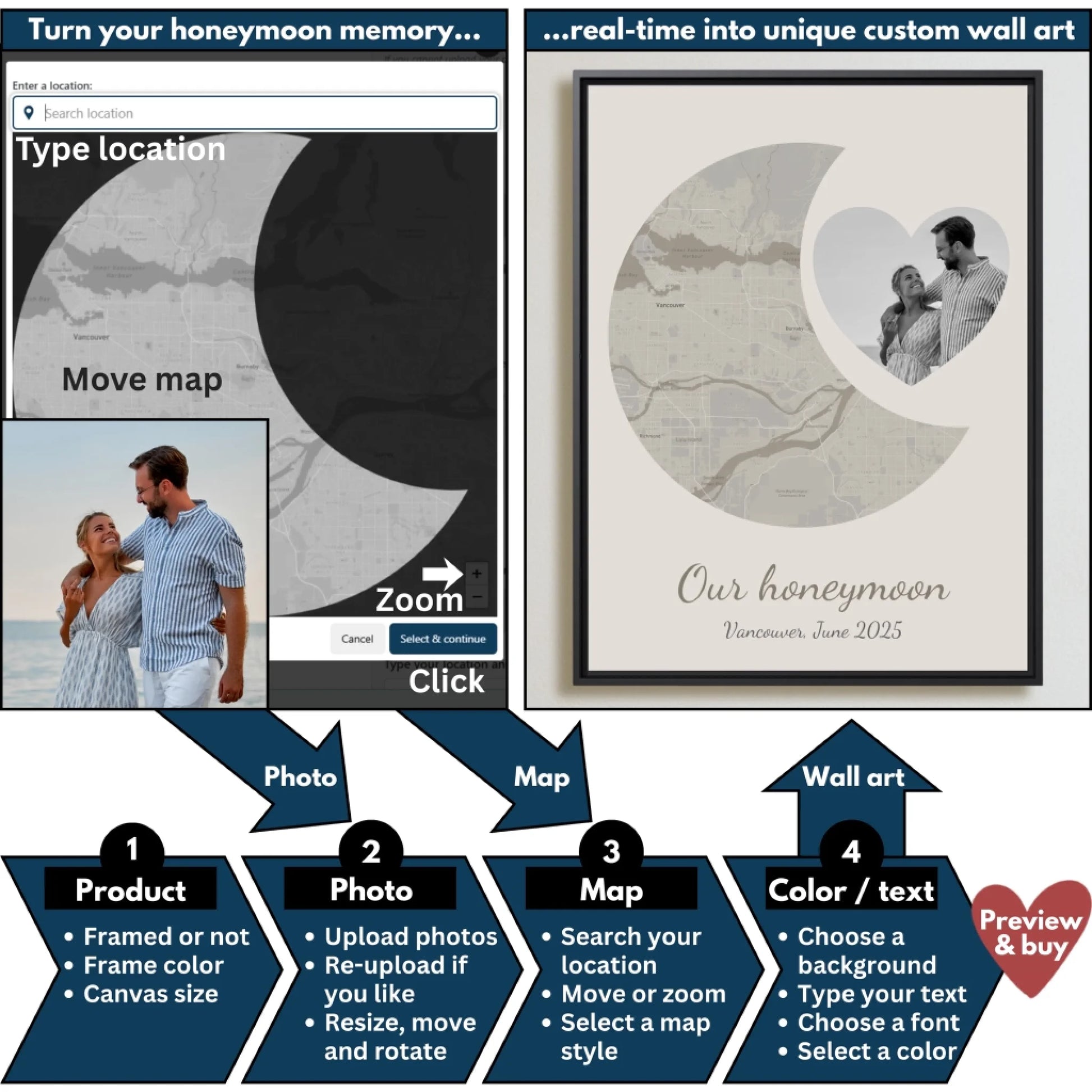 Honeymoon map b&w flowchart mockup