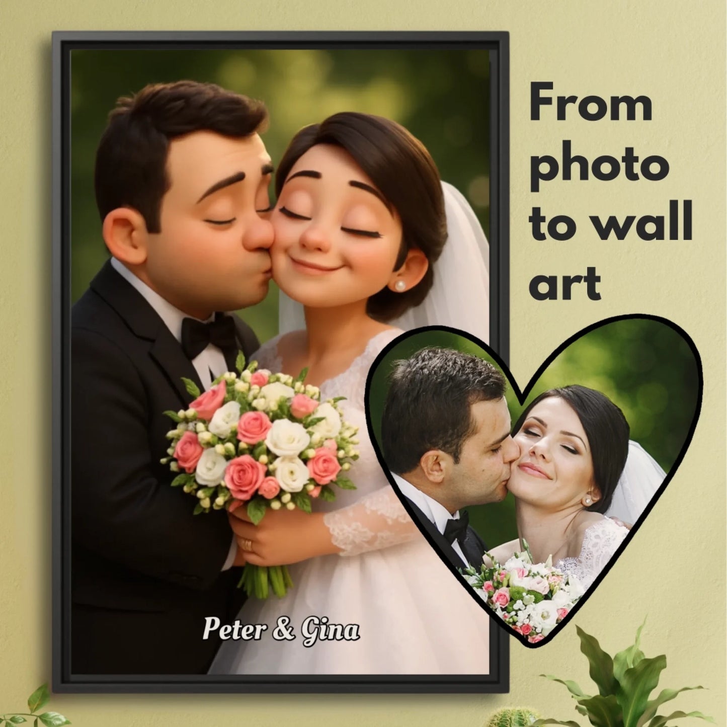 3D cartoon bride and groom hover