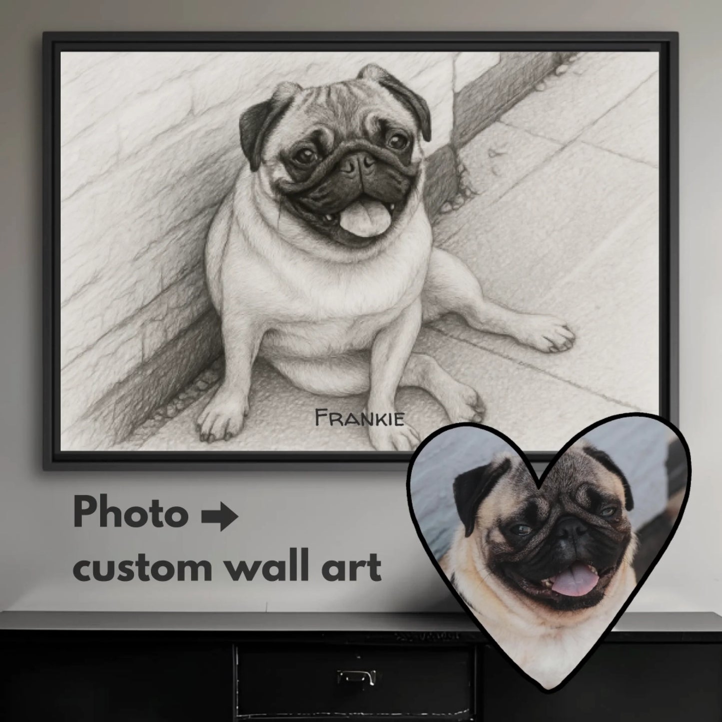 Black and white sketch pet horizontal