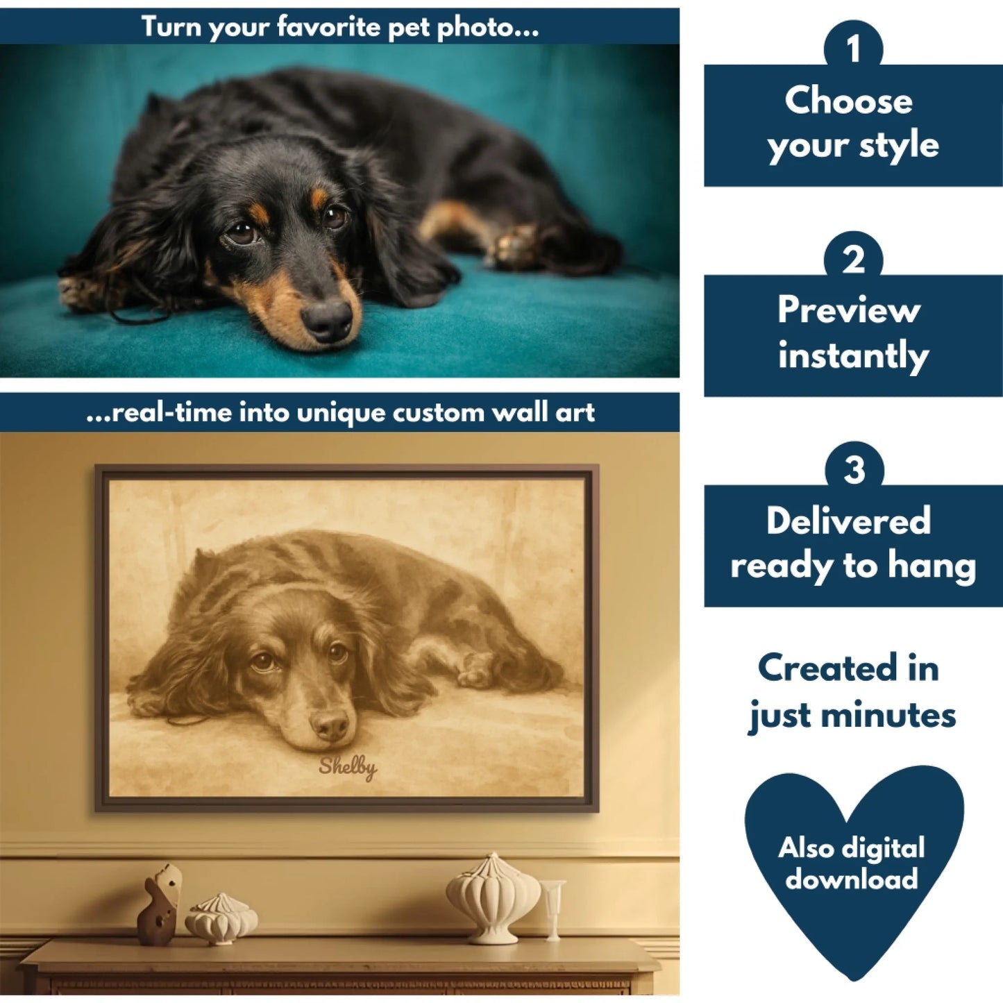 Sepia painting pet horizontal flowchart mockup