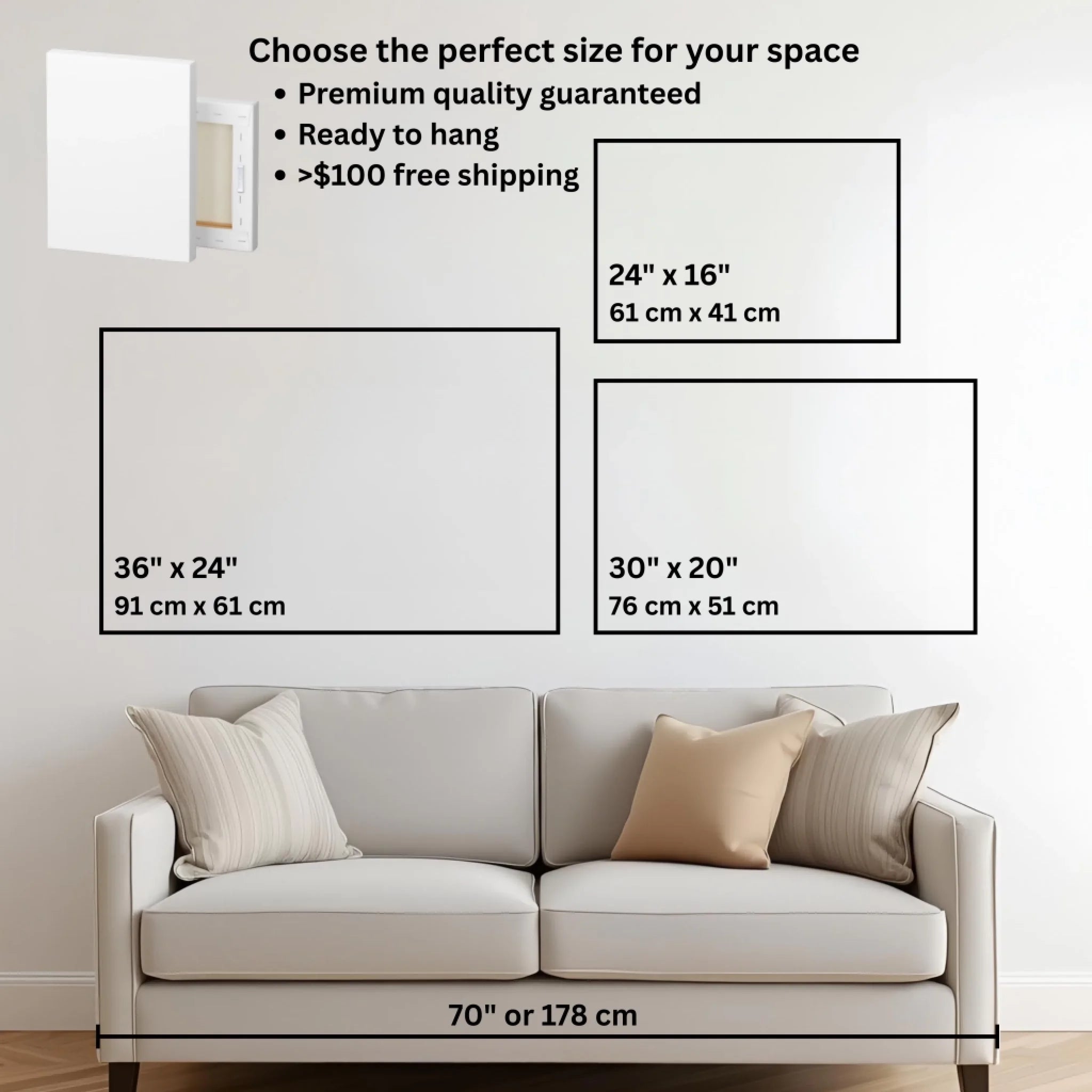 Mockup size chart with couch horizontal 36 x 24