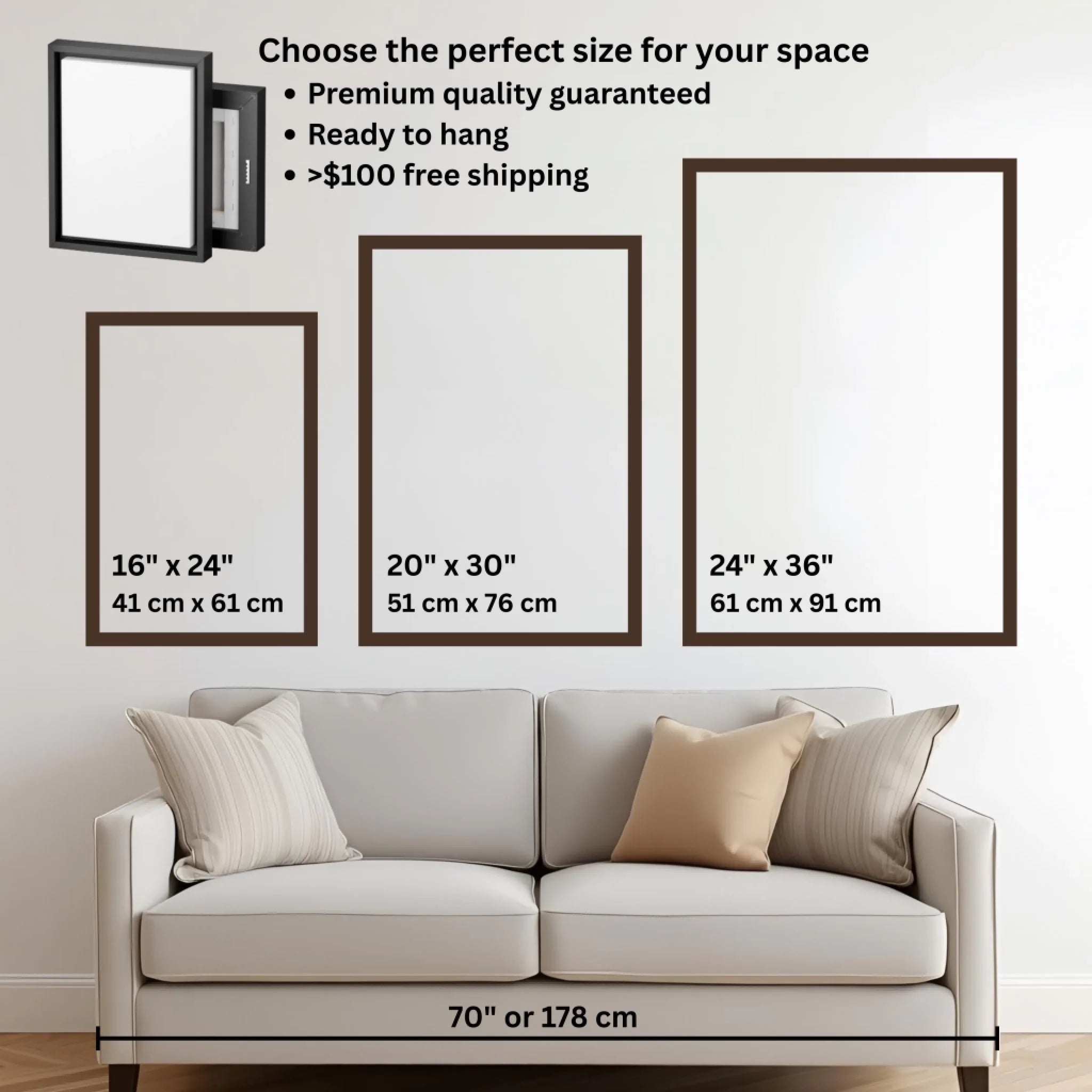 Mockup size chart with couch vertical frame 36 x 24