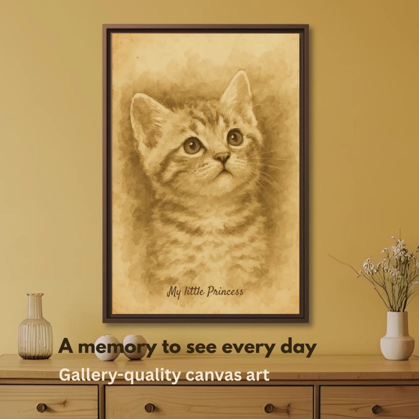 Sepia painting pet framed canvas 1
