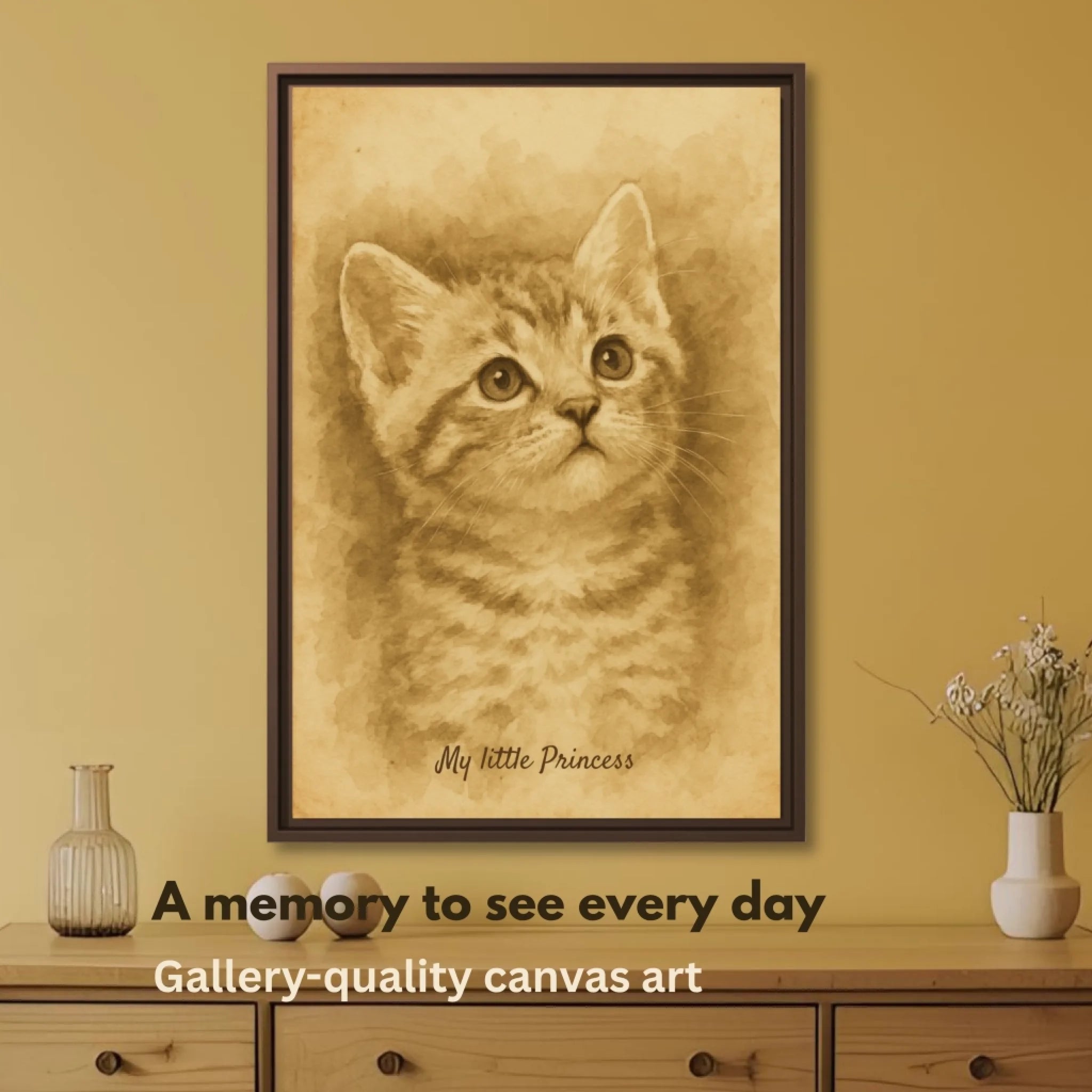 Sepia painting pet framed canvas 1