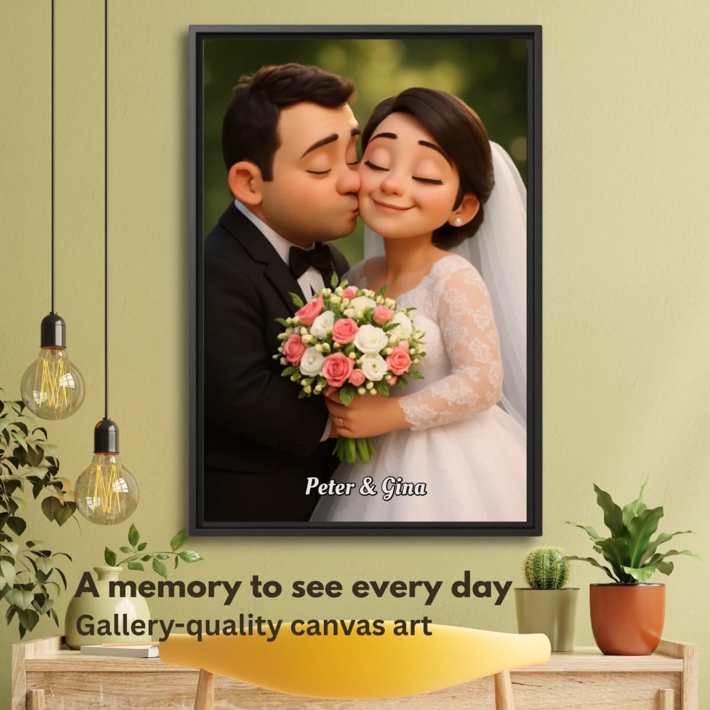 3D cartoon bride and groom mockup 1
