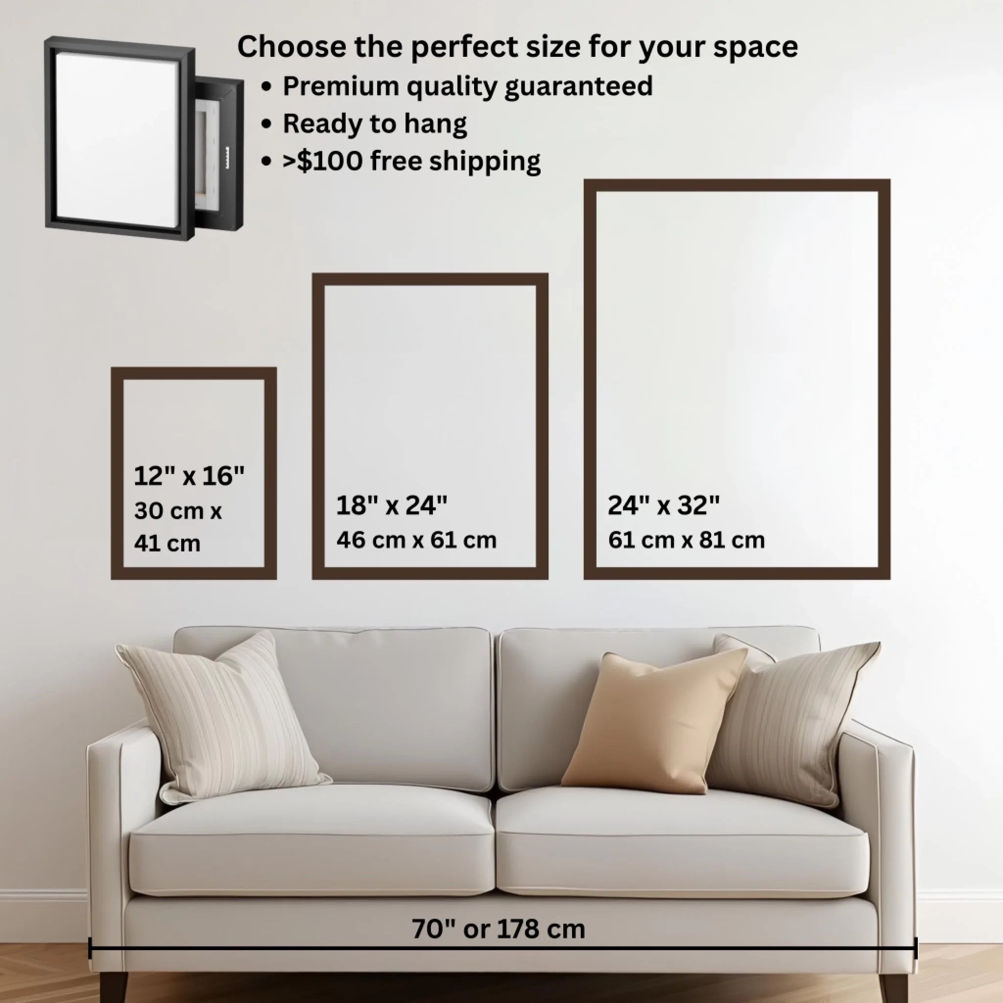Mockup size chart with couch vertical frame 32 x 24