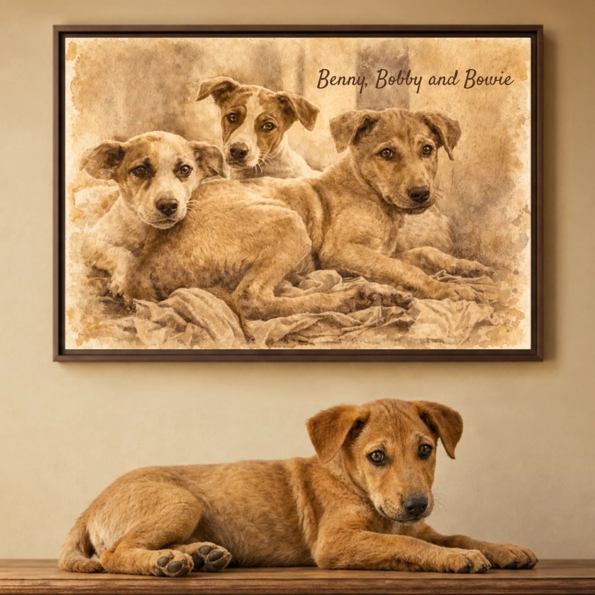 Sepia Painting of Pet Horizontal AI