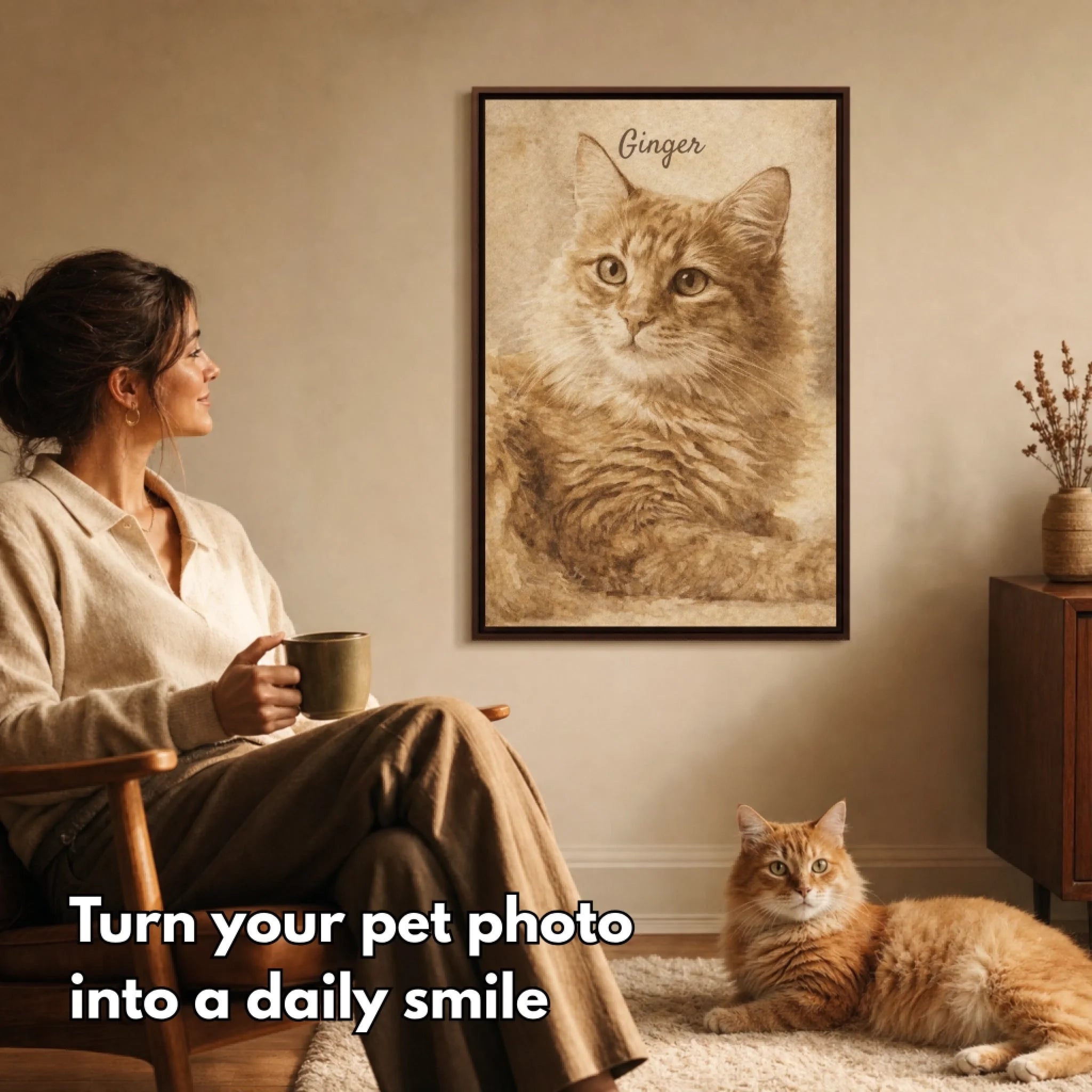Sepia Painting of Pet Vertical AI Hover
